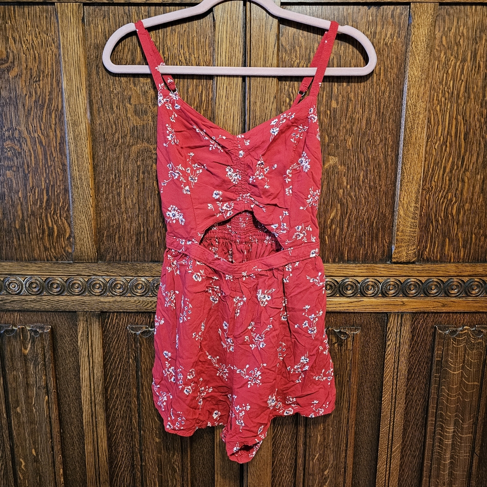 Juniors Red Floral Romper
